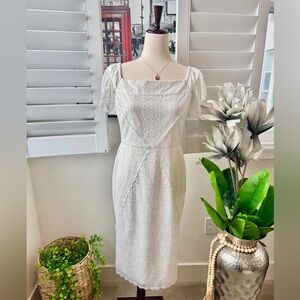 Maggy London White Lace Midi Dress. Size 6